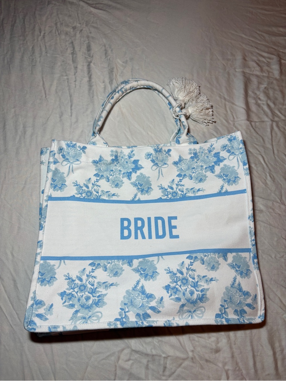 Bride Floral Tote Bag in Light Blue and White